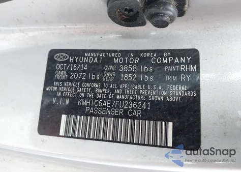 2015 Hyundai Veloster Turbo z USA, uszkodzony, nr VIN KMHTC6AE7FU236241